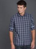 Wrogn Navy Blue & White Slim Fit Checked Casual Shirt Men