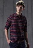 Wrogn Navy Blue Checked Slim Fit Casual Shirt Men