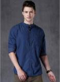 Wrogn Navy Blue Printed Regular Fit Casual Shirt Men