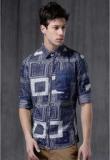 Wrogn Navy Blue Printed Slim Fit Casual Shirt Men