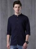 Wrogn Navy Blue Solid Regular Fit Casual Shirt Men