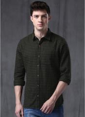 Wrogn Olive Checked Regular Fit Casual Shirt men