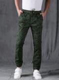 Wrogn Olive Green & Black Slim Fit Printed Joggers Men