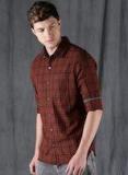 Wrogn Rust Checked Casual Shirt Men