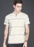 Wrogn White Striped Polo Collar T Shirt Men