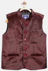 612 League Black & Red Printed Nehru Jacket boys