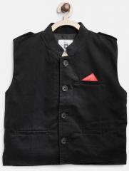 612 league Boys Black Solid Nehru Jacket