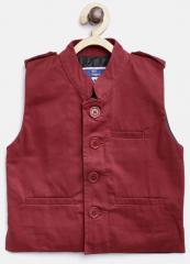 612 league Boys Maroon Solid Nehru Jacket