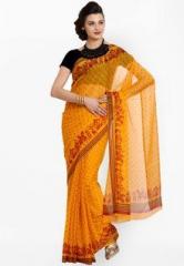 Aaboli Yellow Embroidered Saree women