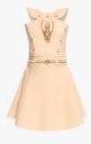 Aarika Beige Self Design Party Dress girls