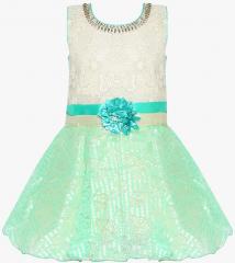 Aarika Green Self Design Party Dress girls