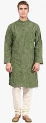 Abhiyuthan Olive Checked Kurta men