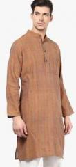 Abhiyuthan Striped Brown Kurta men