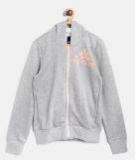 Adidas Girls Grey Melange Graph FZ Hooded Sweatshirt