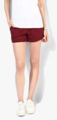 Aeropostale Maroon Solid Shorts women