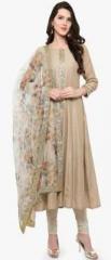 Ahalyaa Beige Solid Kurta Dupatta Set women