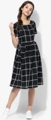 Ahalyaa Black Checked Skater Dress women