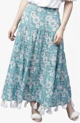 Aks Aqua Blue Printed Flared Skirt women