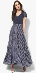 Aks Blue coloured Printed Maxi Dress women