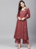 Aks Maroon & Beige Printed Straight Kurta women