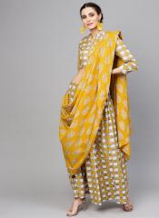 AKS Mustard Yellow & Grey Printed Palazzos Saree