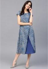 Aks Navy Blue Coloured Printed Shift Dress women