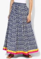 Aks Navy Blue Printed Flared Skirt women