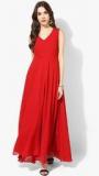 Aks Red Coloured Solid Maxi Dress Women