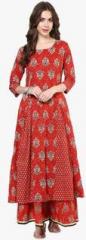 Aks Red Printed Palazzo Kurta Set women