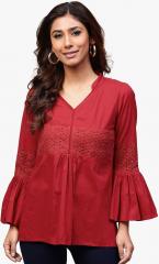 Aks Red Self Pattern Blouse women