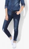 Alcott Navy Blue Washed Mid Rise Slim Fit Jeans women