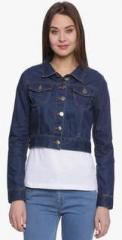 Alibi Navy Blue Solid Denim Jacket women