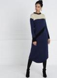 All About You Navy Blue & Off White Colourblocked Sweater Dress Women