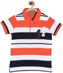 Allen Solly Junior Orange Striped Polo Collar T Shirt boys