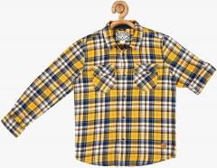 Allen Solly Junior Yellow Regular Fit Checked Casual Shirt boys