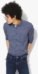 Allen Solly Navy Blue Printed Slim Fit Casual Shirt men