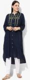 Alto Moda By Pantaloons Navy Blue Embroidered Kurta women