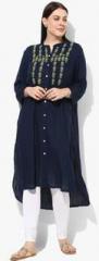 Alto Moda By Pantaloons Navy Blue Embroidered Kurta women