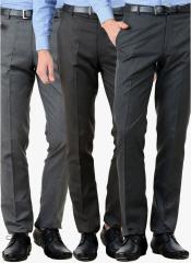 American-elm Pack Of 3 Multicoloured Solid Slim Fit Formal Trousers men