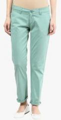 American Swan Green Solid Chinos women