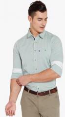 American Swan Green Solid Slim Fit Casual Shirt men