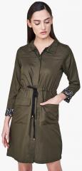 And Olive Coloured Solid Shift Dress women