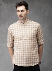 Anouk Beige & White Checked Straight Kurta men