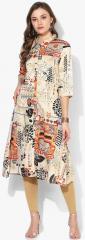 Anouk Beige Printed A Line Dress women