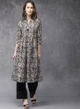 Anouk Black & Beige Printed A Line Kurta Women