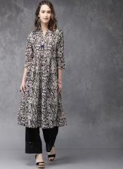 Anouk Black & Beige Printed A Line Kurta women