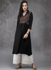 Anouk Black Yoke Design A Line Kurta women