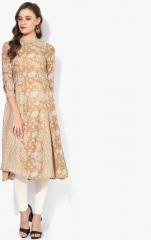 Anouk Brown & White Printed A Line Dress women