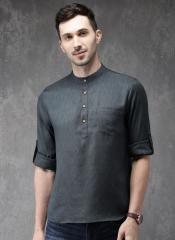 Anouk Charcoal Grey & Blue Woven Design Straight Kurta men