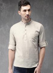 Anouk Cream Coloured & Black Checked Straight Kurta men